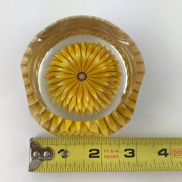 Perthshire 1986G Golden Dahlia Layered Petal Lampwork Flower Faceted Paperweight - Picture 6 of 12